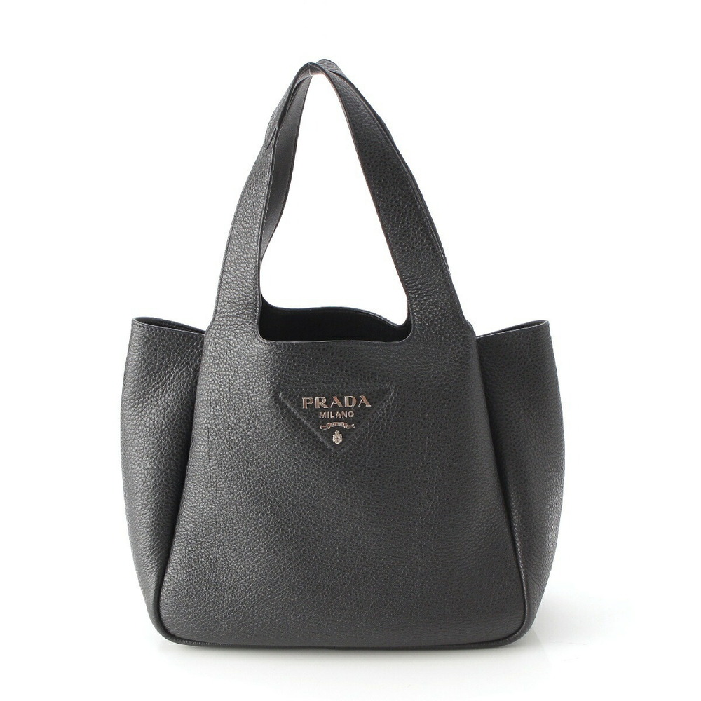 Prada Leather Black Tote Vitello Dino Bag Triangle Soft Logo - Picture 2 of 10